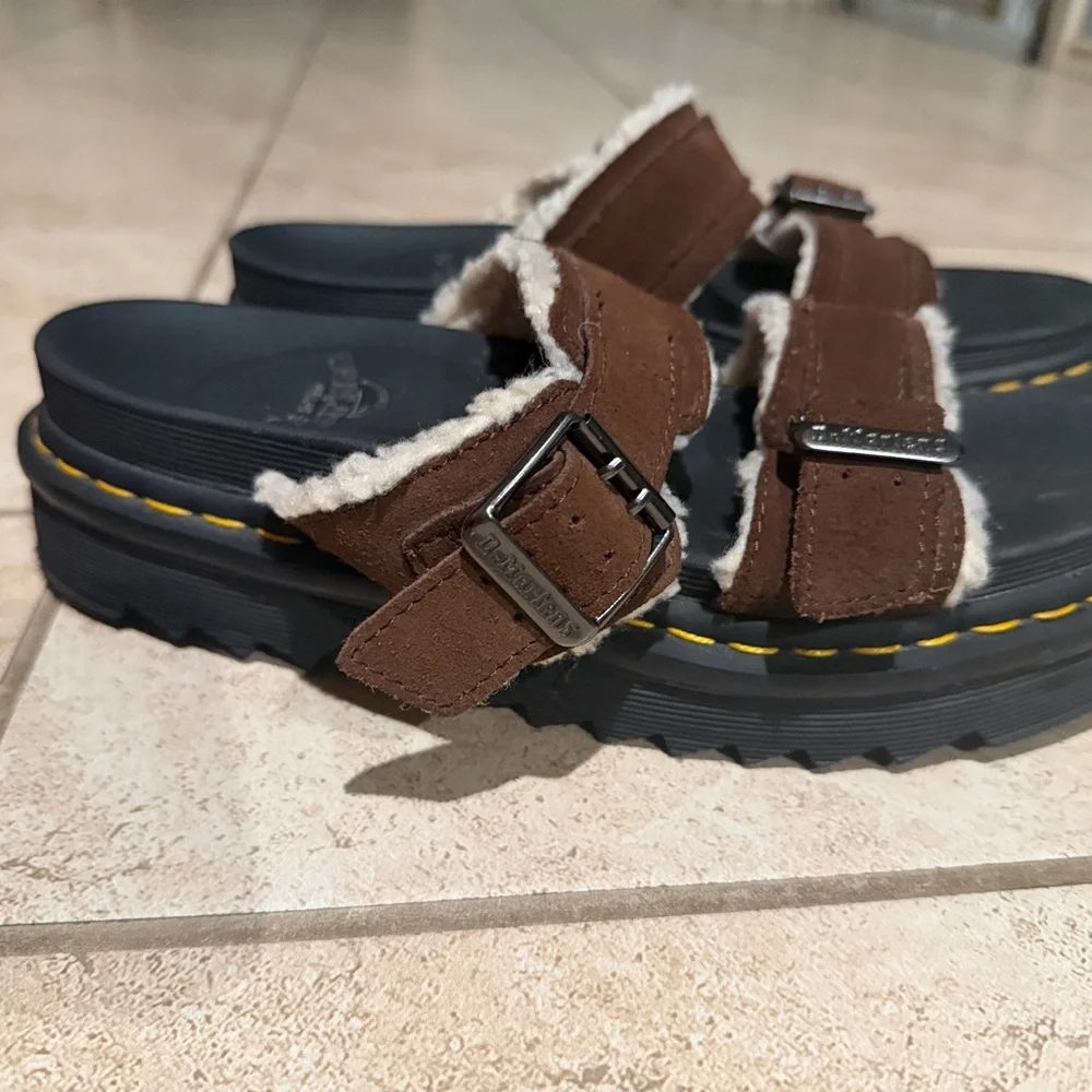 Dr.Martens Brown and Black Shearling Sandals
